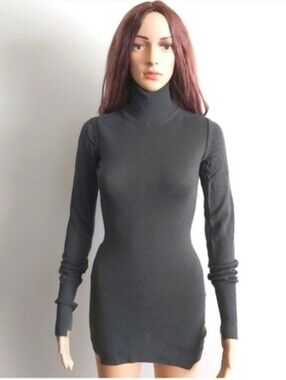 A.L.C. Turtleneck Sweater Dress TOP gray Stretch Bodycon Long Sleeves